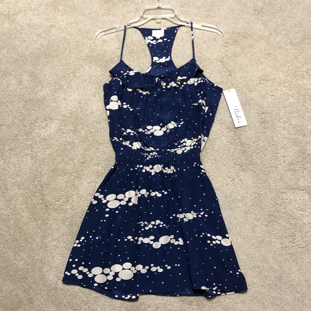 Parker silk mini dress racerback ruffled M dots !!